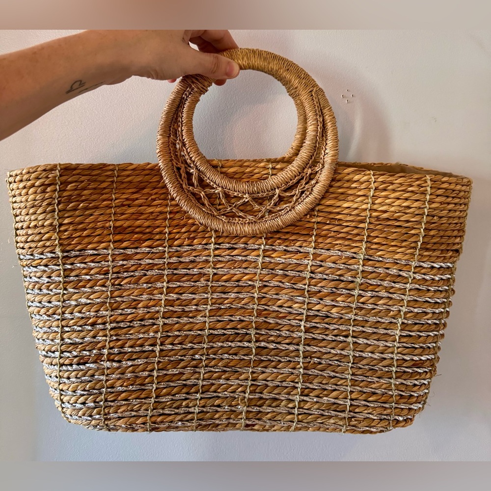 Cappelli Straworld Woven Round-Handle Straw Tote in Natural Brown